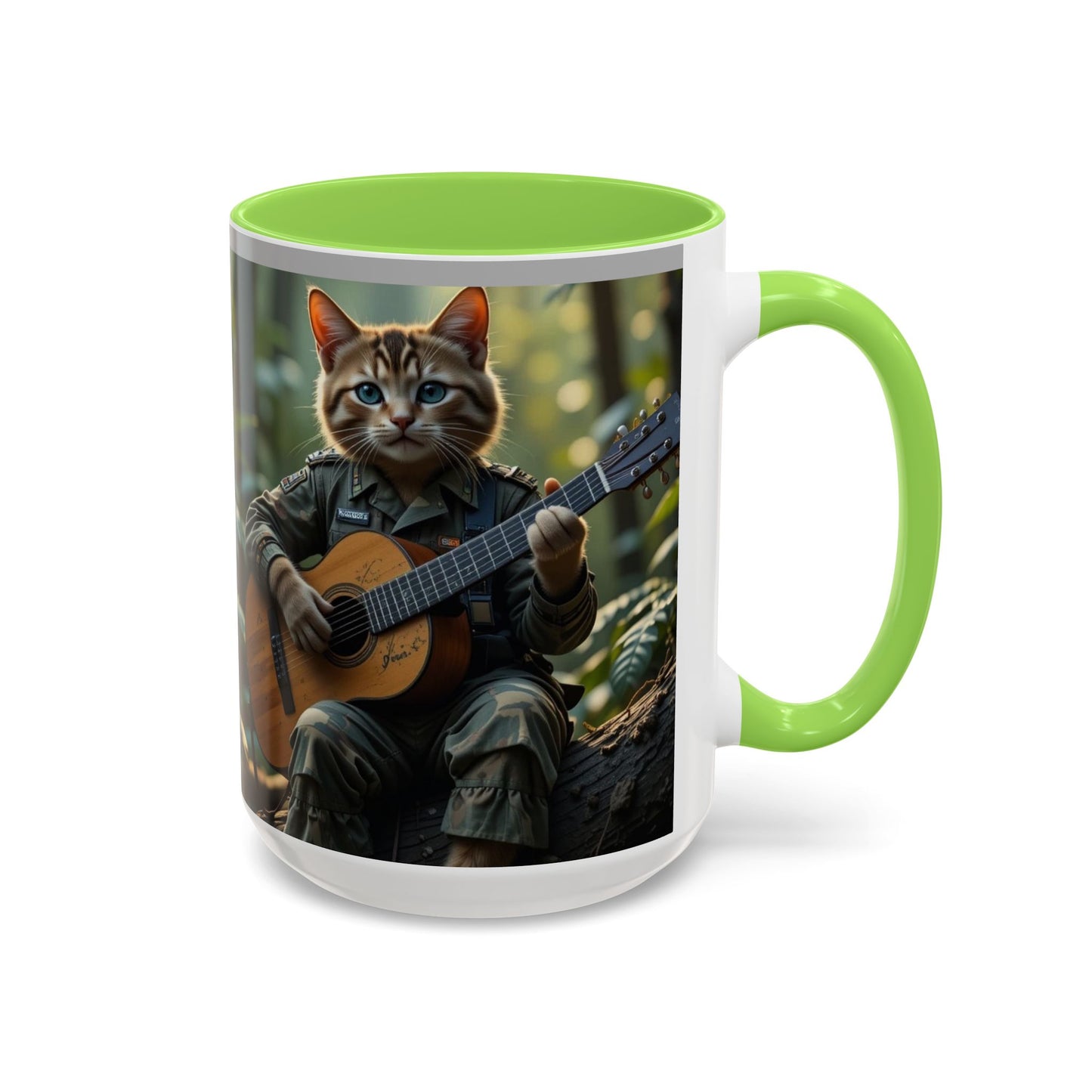Taza de café con gato tocando la guitarra – Regalo divertido para amantes de la música y los gatos (11 oz y 15 oz)