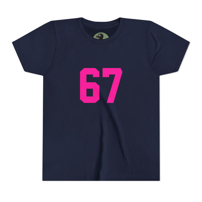 Youth Tee — Bold Pink "67" Number Sports Shirt, meme
