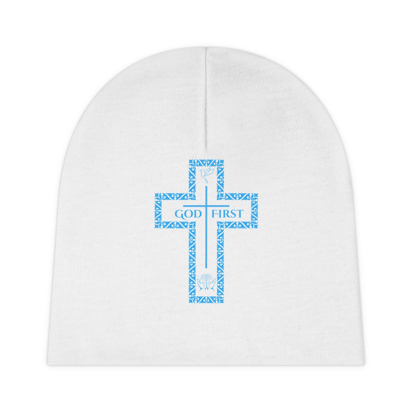 Baby Blue &  White Beanie - God First Collection