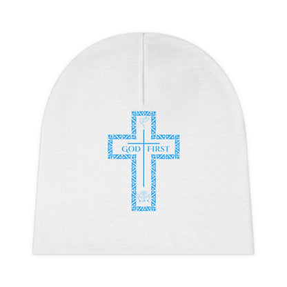 Baby Blue &  White Beanie - God First Collection