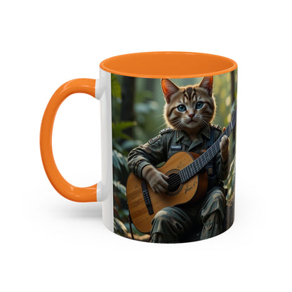 Taza de café con gato tocando la guitarra – Regalo divertido para amantes de la música y los gatos (11 oz y 15 oz)
