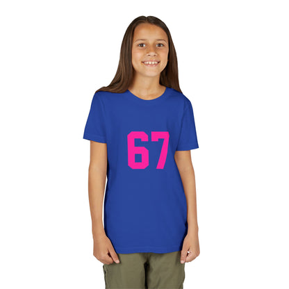 Youth Tee — Bold Pink "67" Number Sports Shirt, meme