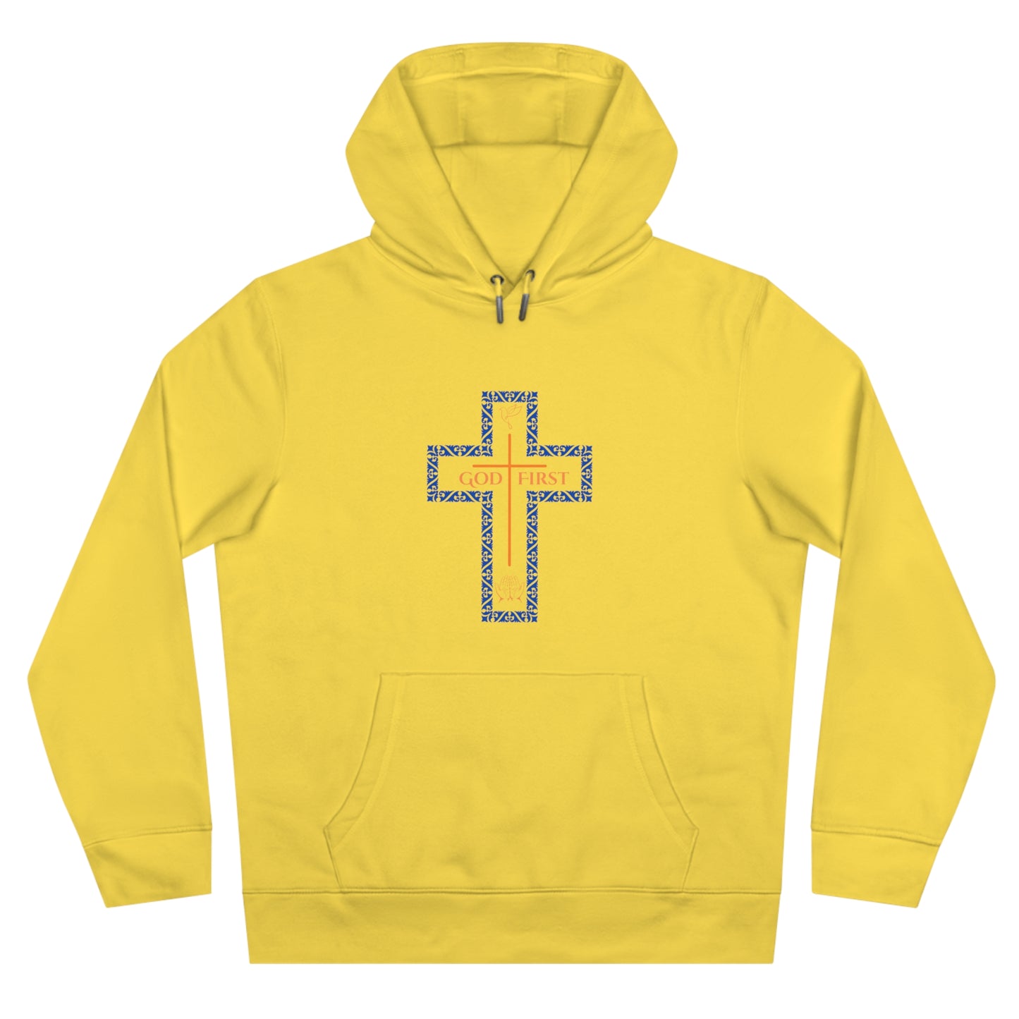 God First Hoodie Sweatshirt with Decorative Cross Design - Blue & Orange Colors