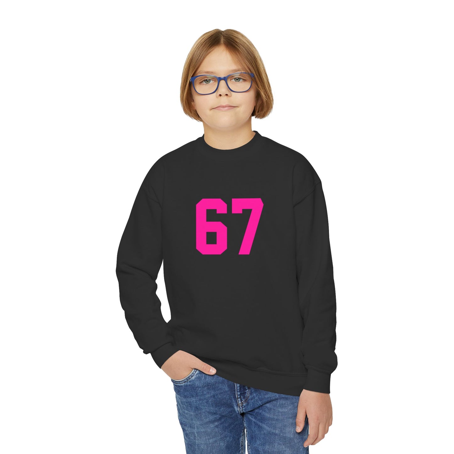 Youth Pink Number 67 Crewneck Sweatshirt, Meme Design