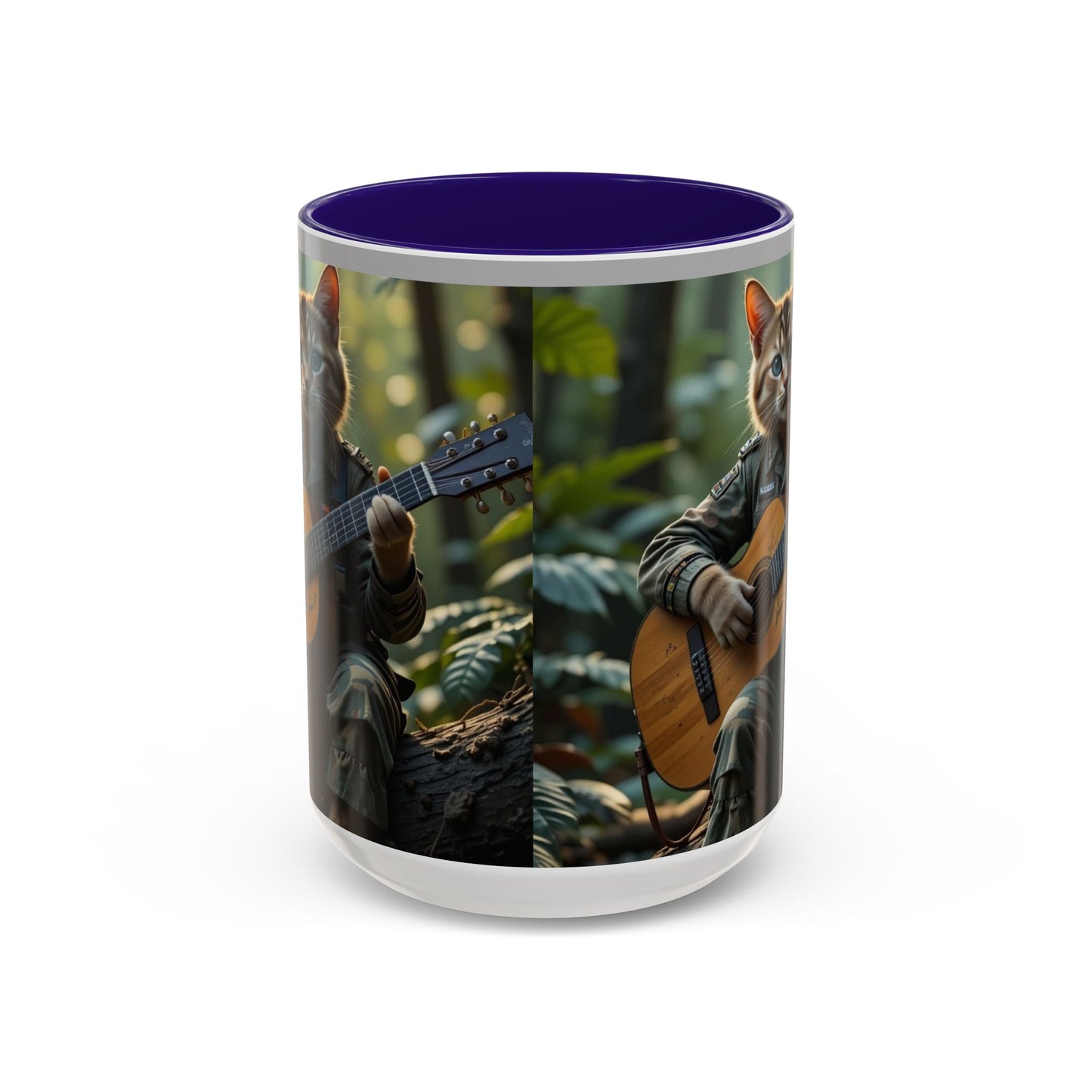 Taza de café con gato tocando la guitarra – Regalo divertido para amantes de la música y los gatos (11 oz y 15 oz)