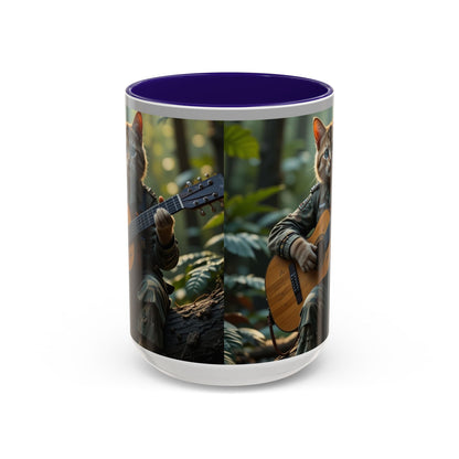 Taza de café con gato tocando la guitarra – Regalo divertido para amantes de la música y los gatos (11 oz y 15 oz)