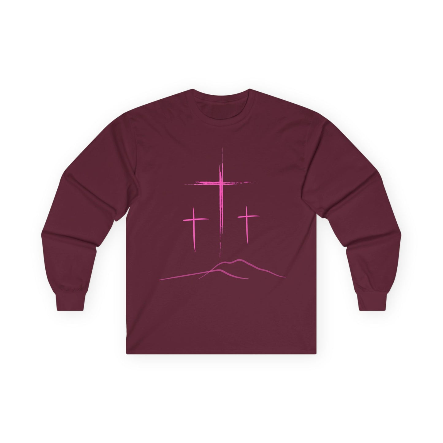 Long Sleeve Tee - Minimal 3 Pink Cross Design
