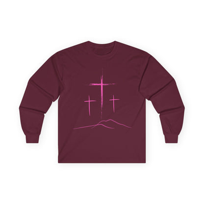Long Sleeve Tee - Minimal 3 Pink Cross Design