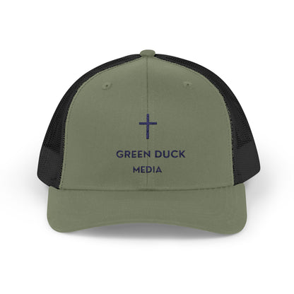 Cross Logo Trucker Hat - Green Duck Media Faith Collection
