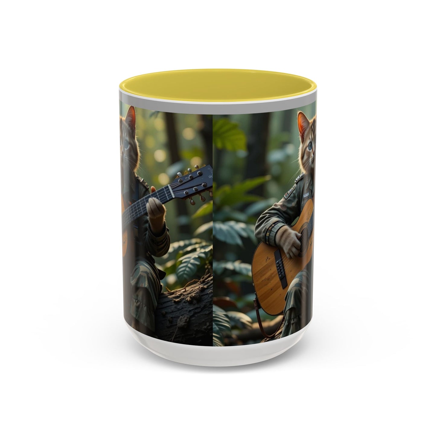 Taza de café con gato tocando la guitarra – Regalo divertido para amantes de la música y los gatos (11 oz y 15 oz)