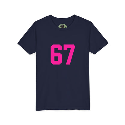 Youth Tee — Bold Pink "67" Number Sports Shirt, meme