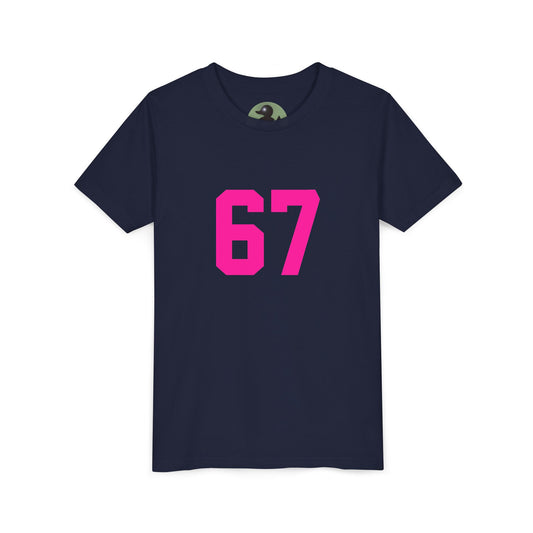 Youth Tee — Bold Pink "67" Number Sports Shirt, meme