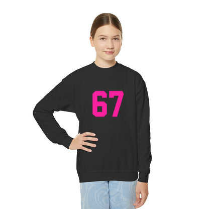 Youth Pink Number 67 Crewneck Sweatshirt, Meme Design