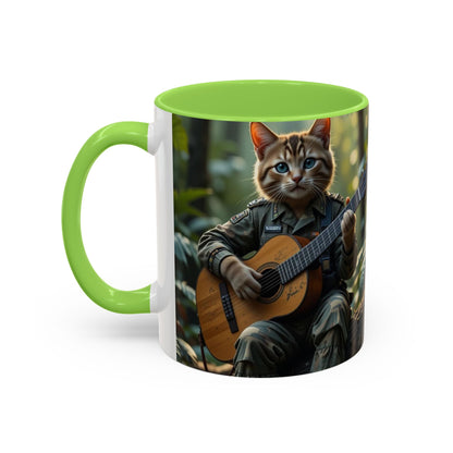 Taza de café con gato tocando la guitarra – Regalo divertido para amantes de la música y los gatos (11 oz y 15 oz)