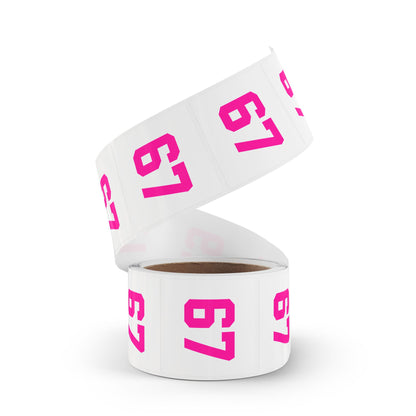 PINK - Number 67 Meme Square Sticker Rolls — Custom Sports Jersey Decal Labels