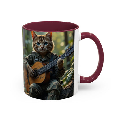 Taza de café con gato tocando la guitarra – Regalo divertido para amantes de la música y los gatos (11 oz y 15 oz)