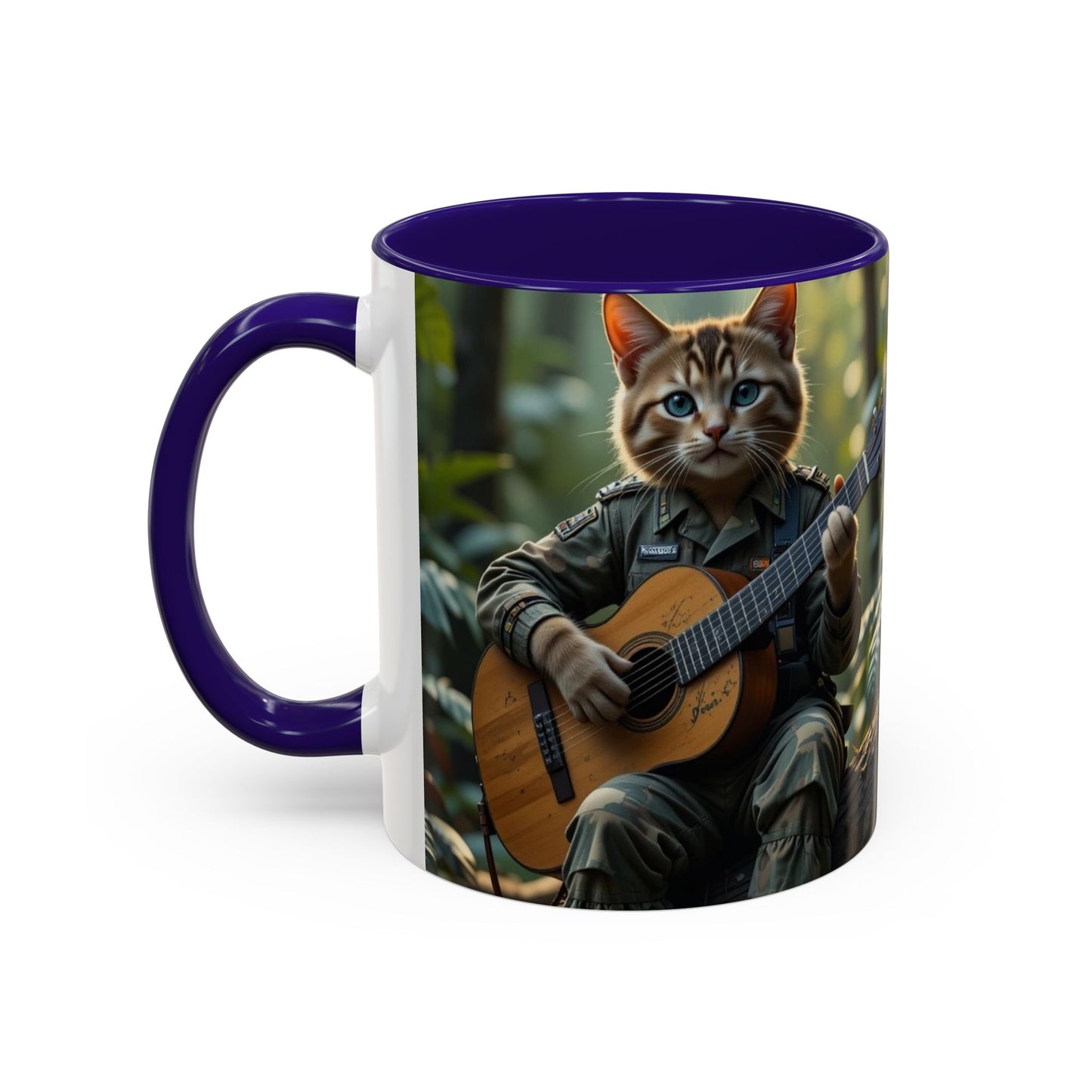 Taza de café con gato tocando la guitarra – Regalo divertido para amantes de la música y los gatos (11 oz y 15 oz)
