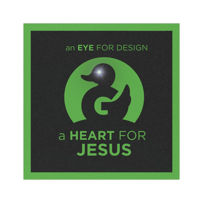 Amazing Car Magnets religious bumper sticker magnet with "An Eye for Design A Heart for Jesus" text, green and black design, 5x5 inches, weather-resistant vinyl vehicle decal