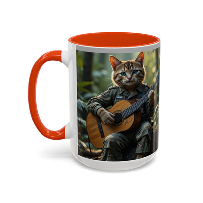 Taza de café con gato tocando la guitarra – Regalo divertido para amantes de la música y los gatos (11 oz y 15 oz)