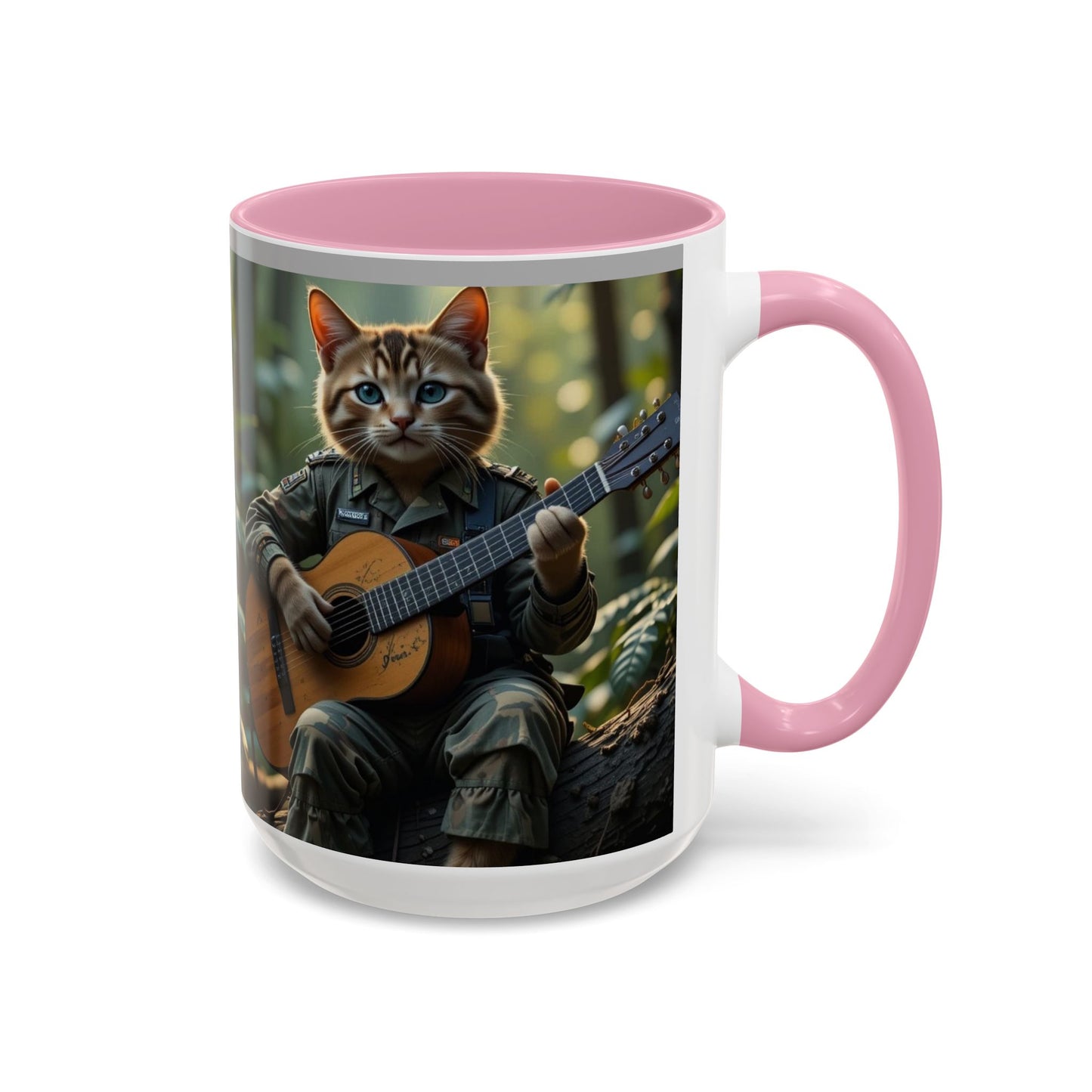 Taza de café con gato tocando la guitarra – Regalo divertido para amantes de la música y los gatos (11 oz y 15 oz)