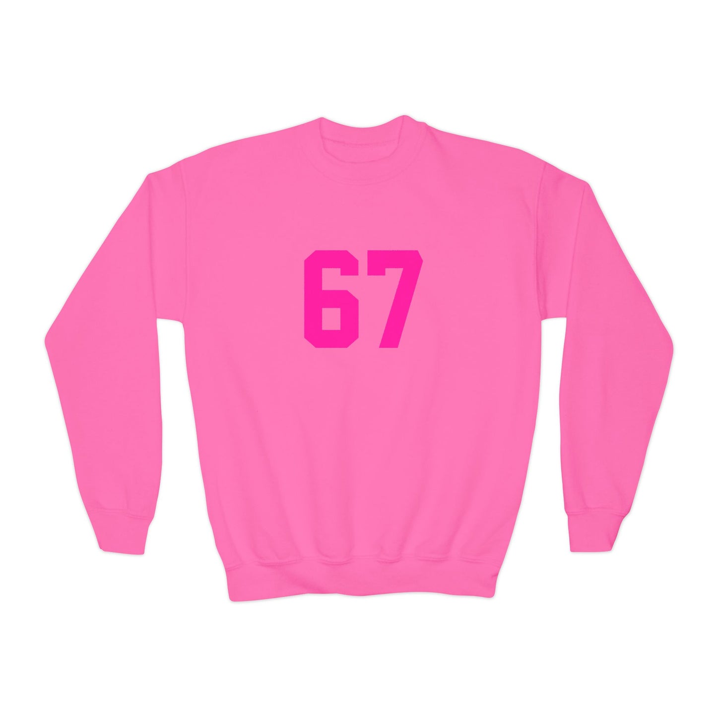 Youth Pink Number 67 Crewneck Sweatshirt, Meme Design