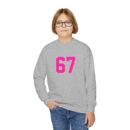 Youth Pink Number 67 Crewneck Sweatshirt, Meme Design