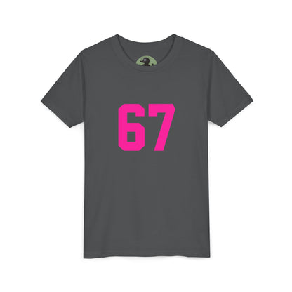 Youth Tee — Bold Pink "67" Number Sports Shirt, meme