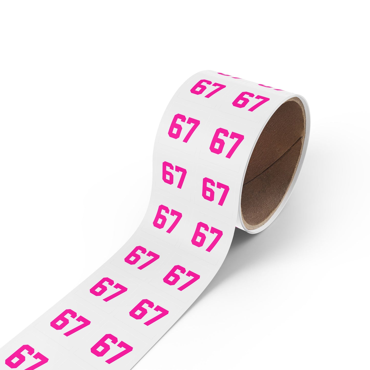 PINK - Number 67 Meme Square Sticker Rolls — Custom Sports Jersey Decal Labels