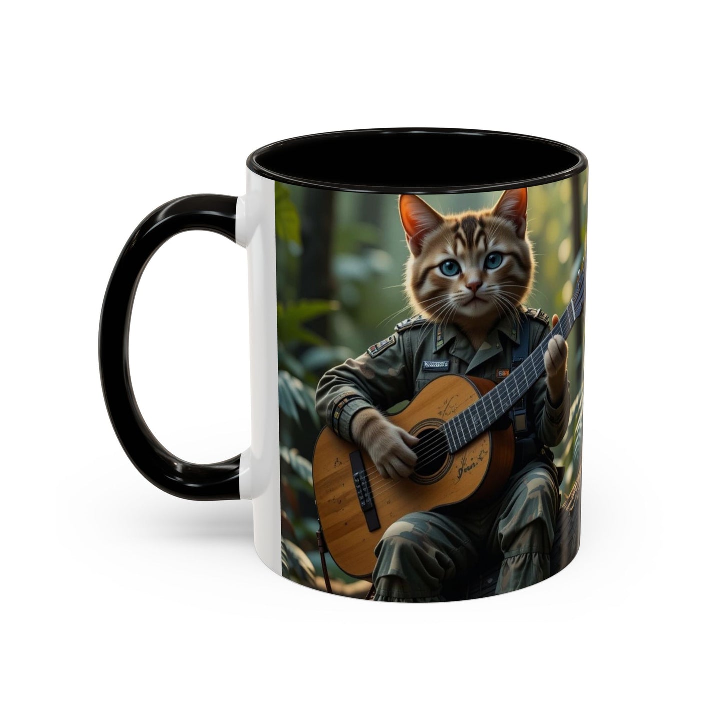 Taza de café con gato tocando la guitarra – Regalo divertido para amantes de la música y los gatos (11 oz y 15 oz)