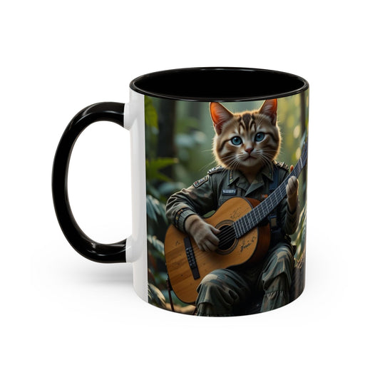 Taza de café con gato tocando la guitarra – Regalo divertido para amantes de la música y los gatos (11 oz y 15 oz)