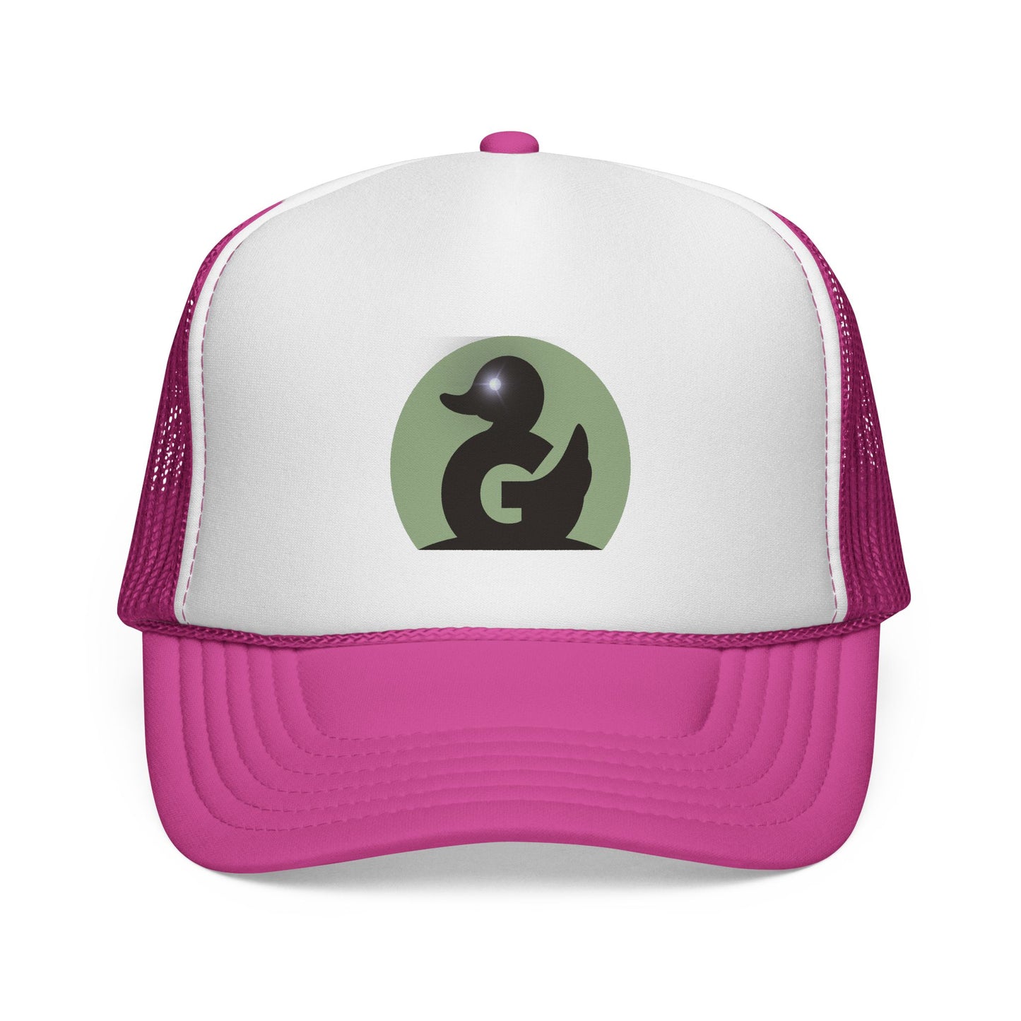 Green Duck Media Trucker Hat - Black & White Logo Cap, with shinny eye