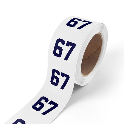 Number 67 Meme Square Sticker Rolls — Custom Sports Jersey Decal Labels