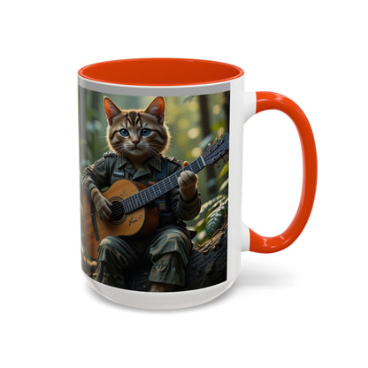 Taza de café con gato tocando la guitarra – Regalo divertido para amantes de la música y los gatos (11 oz y 15 oz)