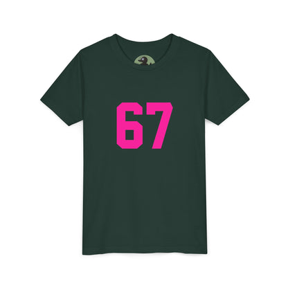 Youth Tee — Bold Pink "67" Number Sports Shirt, meme