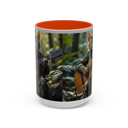 Taza de café con gato tocando la guitarra – Regalo divertido para amantes de la música y los gatos (11 oz y 15 oz)