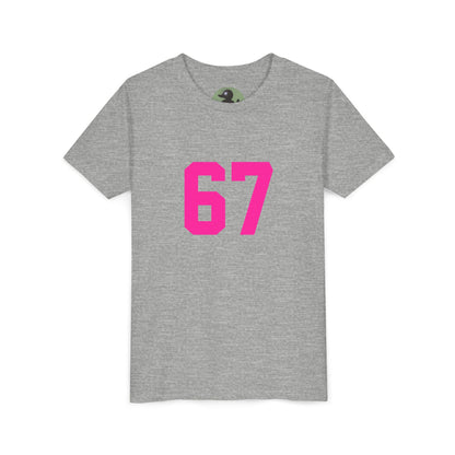 Youth Tee — Bold Pink "67" Number Sports Shirt, meme