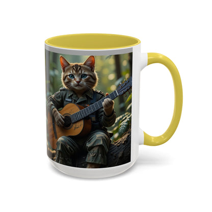 Taza de café con gato tocando la guitarra – Regalo divertido para amantes de la música y los gatos (11 oz y 15 oz)
