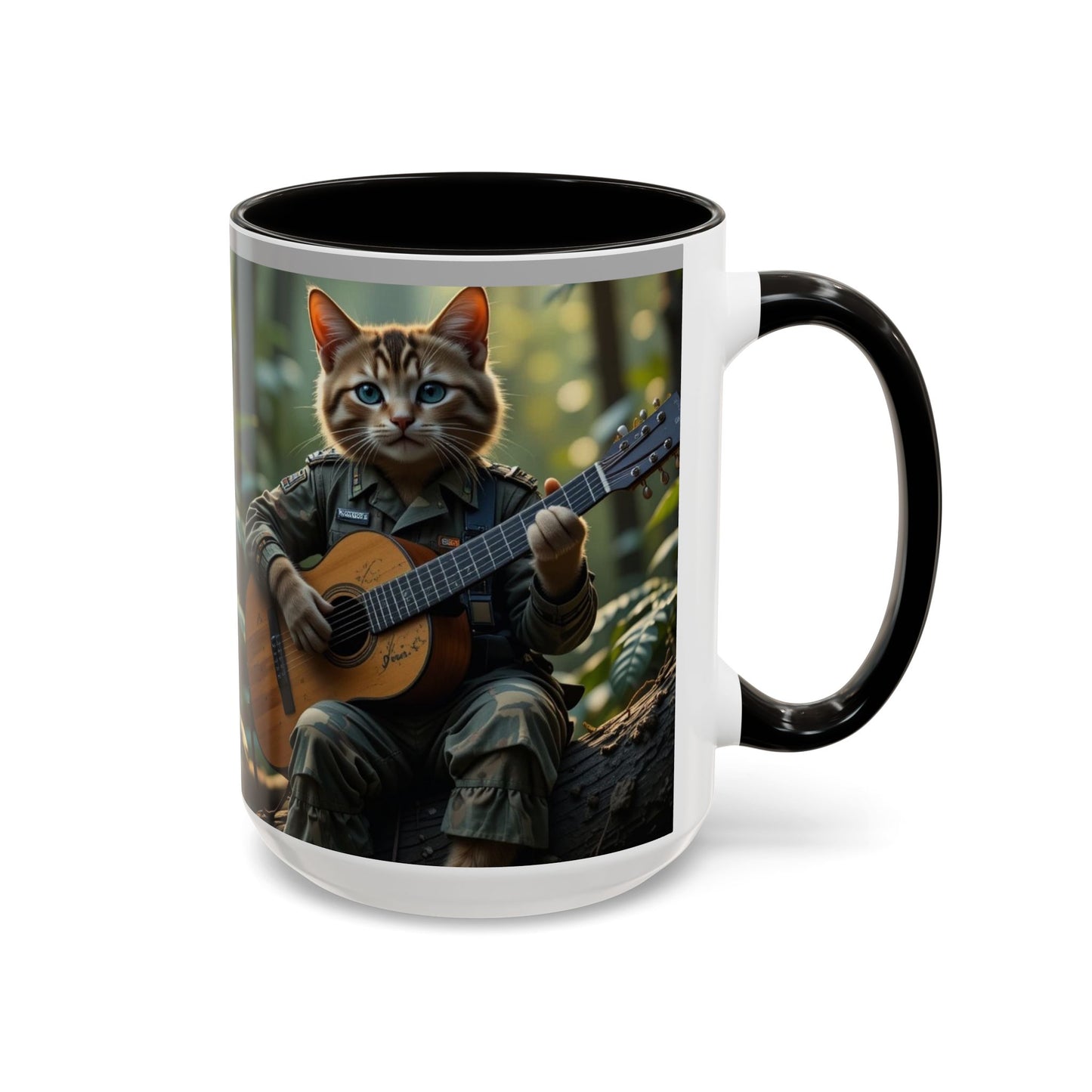 Taza de café con gato tocando la guitarra – Regalo divertido para amantes de la música y los gatos (11 oz y 15 oz)