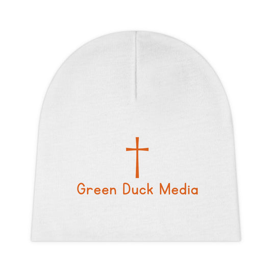 Gorro blanco y naranja con logo de cruz - Colección Fe de Green Duck Media