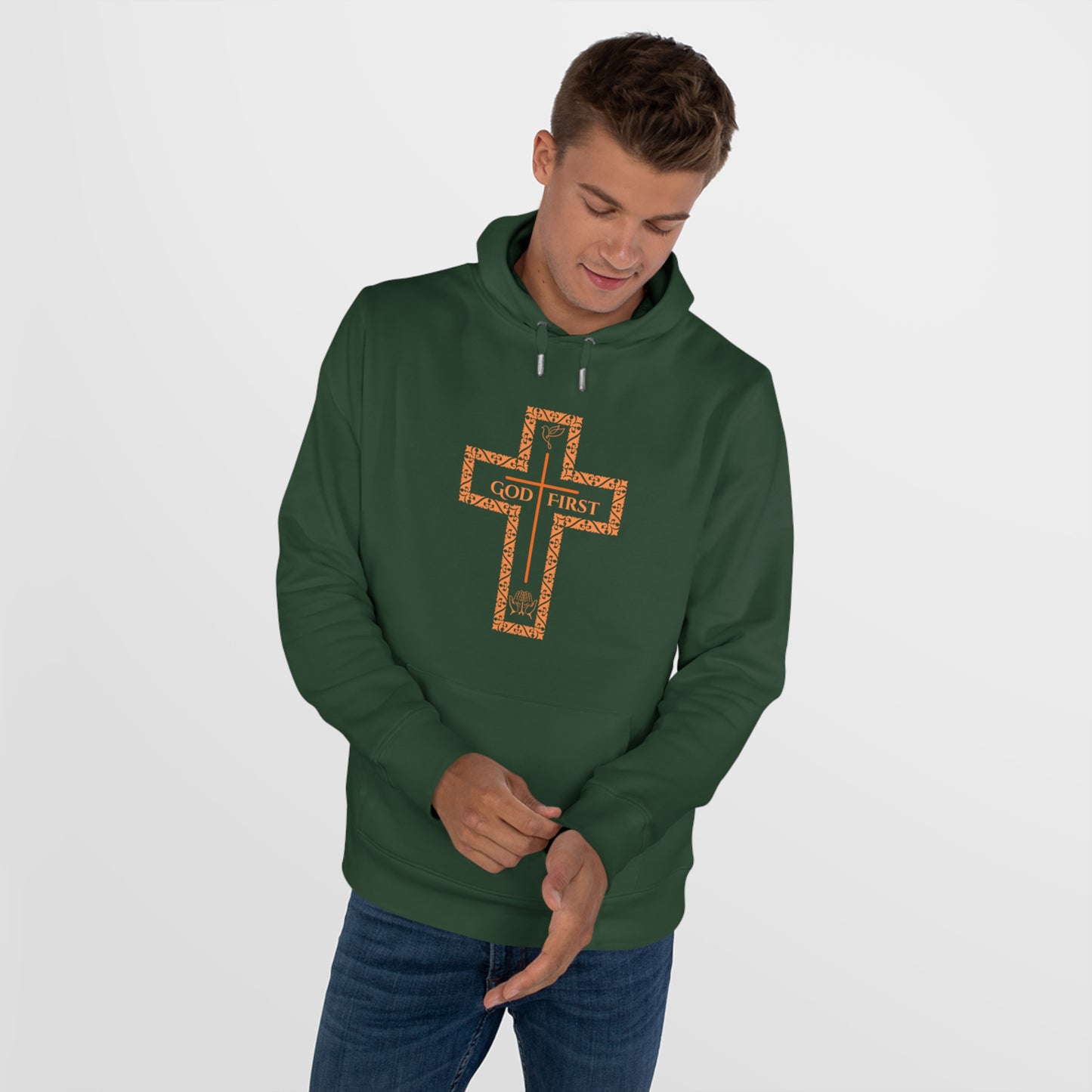 God First King Hoodie Sweatshirt with Decorative Cross Design