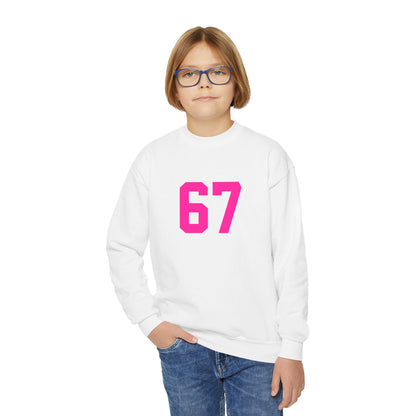 Youth Pink Number 67 Crewneck Sweatshirt, Meme Design