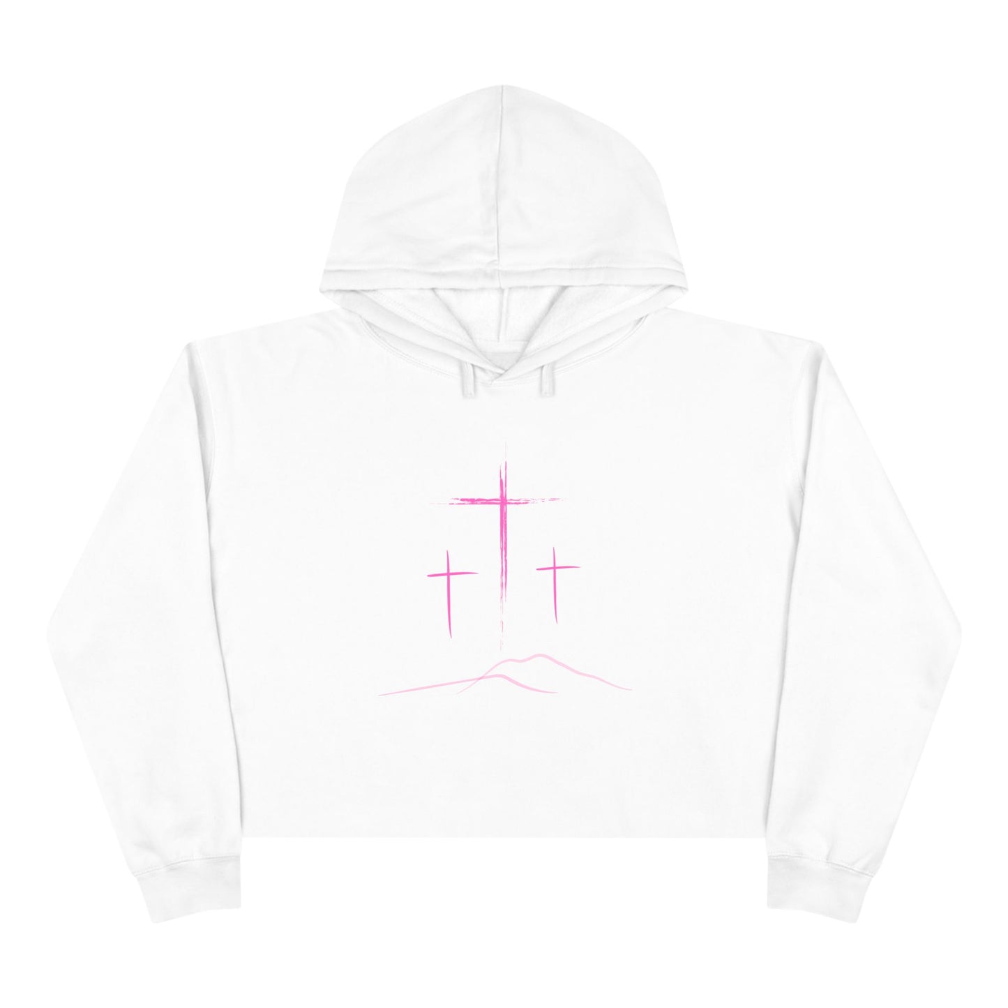 3 Pink Crosses Crop Hoodie - Minimalist Design
