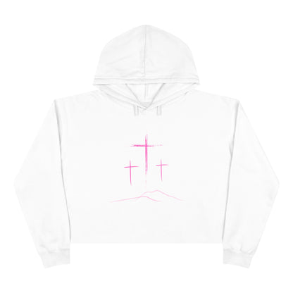 3 Pink Crosses Crop Hoodie - Minimalist Design