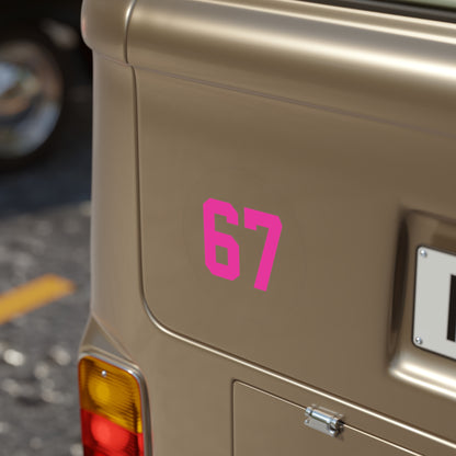 Round Transparent Outdoor Sticker — PINK '67' meme, Number Decal