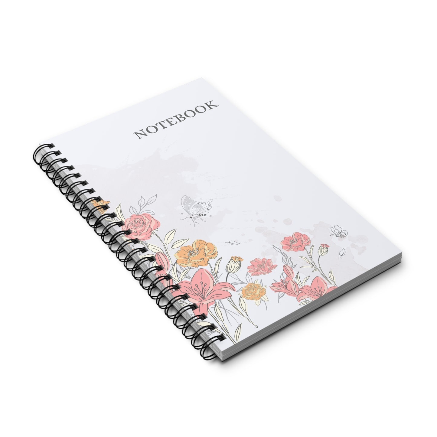 Libreta espiral floral - Diseño elegante tipo boceto, perfecta para escribir un diario, planificar, regalar o para la vuelta al cole. Tamaño compacto de 15 x 20 cm.