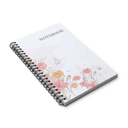 Libreta espiral floral - Diseño elegante tipo boceto, perfecta para escribir un diario, planificar, regalar o para la vuelta al cole. Tamaño compacto de 15 x 20 cm.