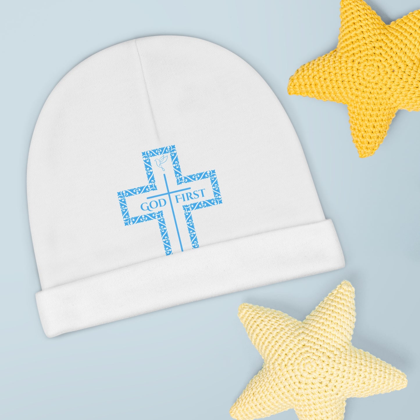 Baby Blue &  White Beanie - God First Collection
