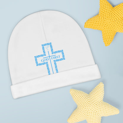 Baby Blue &  White Beanie - God First Collection