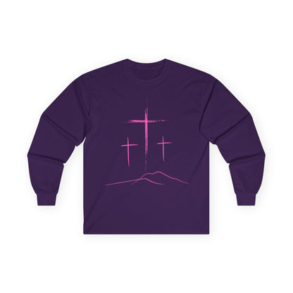 Long Sleeve Tee - Minimal 3 Pink Cross Design