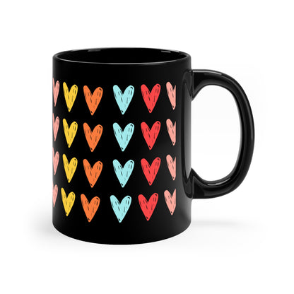 All Hearts Coffee Mug — 11oz Black Ceramic Coffee Cup